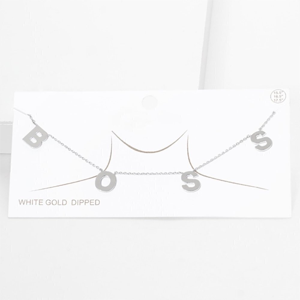 NEW BOSS Silver White Gold Dipped Message Pendant Chain Necklace